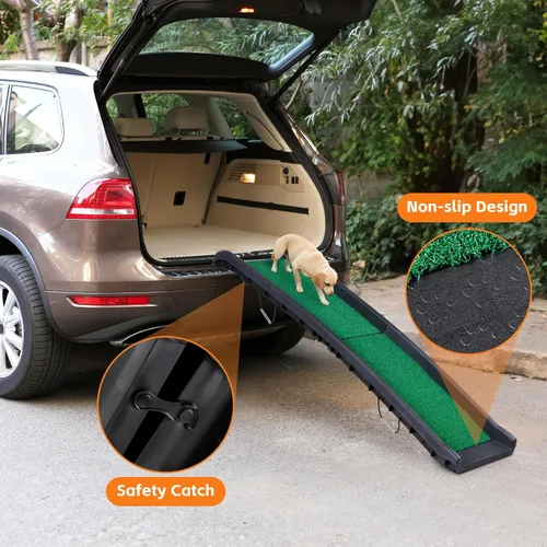 Miniatura 7 de Rampa plegable para perros para coche, camión, SUV de 61 pulgadas, rampa portátil para mascotas con acolchado de césped para perros grandes