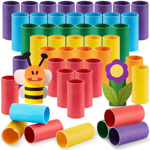 Miniatura 13 de Henoyso Paquete de 100 tubos de cartón para manualidades, rollos gruesos de papel higiénico vacíos para niños, proyectos de aula, manualidades