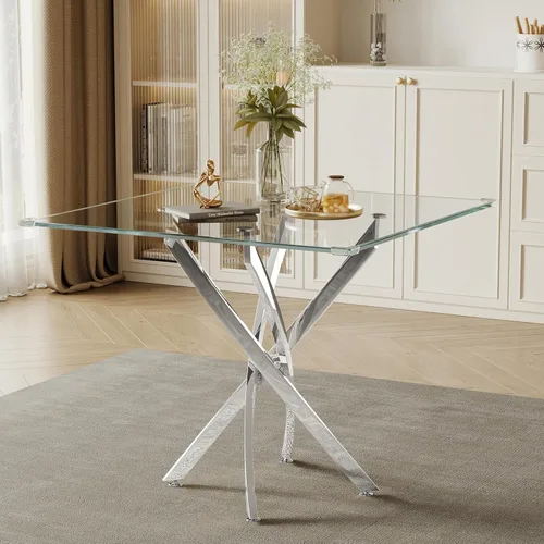 Miniatura 25 de Juego de mesa de comedor de cristal para 4, juego de mesa de cocina redonda dorada de 5 piezas con 4 sillas tapizadas negras, mesa de comedor