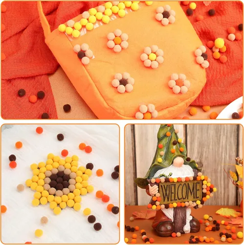 Miniatura 5 de Tegeme 2000 pompones de otoño de 0.39 pulgadas (0.4 in), color naranja y marrón, bolas peludas para manualidades, manualidades, decoración de fiesta
