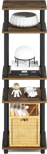 Miniatura 171 de Furinno Turn-N-Tube - Estantería de exhibición multiuso, de 4 niveles, con tubos clásicos, color nogal de Columbia y negro Columbia Nogal/Negro