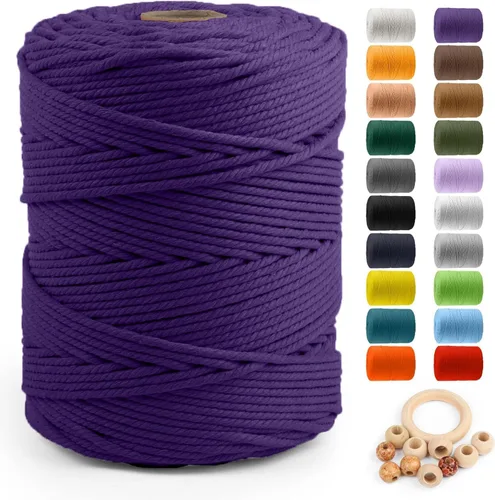 Miniatura 26 de Cuerda de algodón para macramé de 5 mm x 109 yardas, ZUEXT 100% natural hecha a mano, cuerda de algodón trenzada de 4 hebras para colgar plantas
