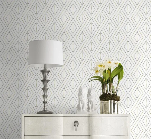 Miniatura 4 de Lillian August NextWall Luxe Haven Boho Grid - Papel tapiz autoadhesivo (Argos gris y amarillo)