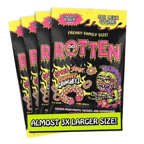 Miniatura 13 de Rotten Original Gummy Cruncheez - Bajo en azúcar, bajas calorías, 5g de fibra prebiótica amigable para el intestino, dulce sin gluten, sin