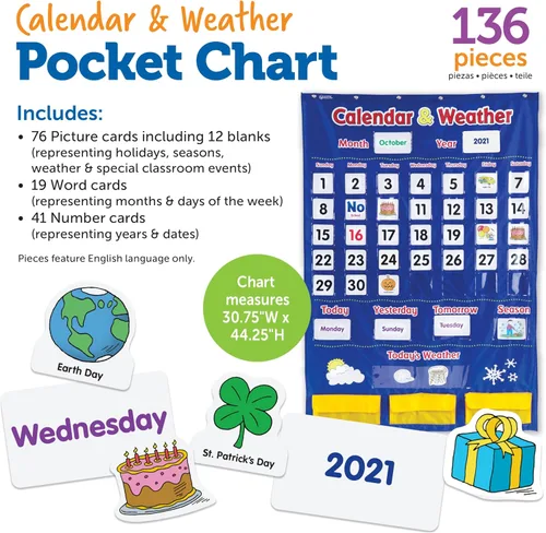 Miniatura 5 de Recursos de Aprendizaje Calendario y Tabla de Bolsillo del Clima - Suministros Esenciales para el Aula, Suministros para Profesores, Regreso a