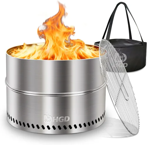Miniatura 12 de HGD Chimenea sin humo de 20 pulgadas para exteriores, fogata de leña de acero inoxidable con combustión secundaria, estufa de patio trasero