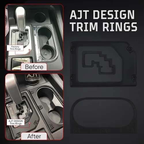 Miniatura 3 de AJT DESIGN Anillos de moldura para portavasos, palanca de cambios y puerta de cambio para Toyota Tundra (2014-2021), kit de eliminación de cromo