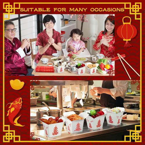 Miniatura 4 de Tioncy 50 juegos de cajas chinas de 16 onzas con palillos, recipientes de papel para alimentos que incluyen 50 cajas para llevar, 50 pares