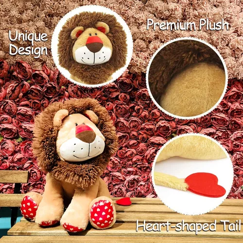 Miniatura 3 de WEIGEDU Peluche de león de amor, juguete de peluche de león rey con cola en forma de corazón de melena para niños, niñas, bebés, parejas, amantes