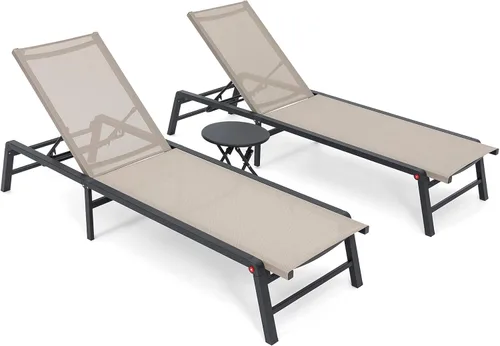 Miniatura 17 de Tumbona de aluminio para exteriores, silla plegable para patio, 2 juegos, sin montaje, sillas de piscina con 5 respaldos ajustables, sillas de salón