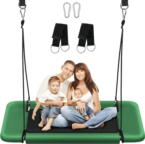 Columpio de árbol rectangular de 60 pulgadas para niños y adultos, columpio de plataforma ajustable con correas para colgar, capacidad de 700