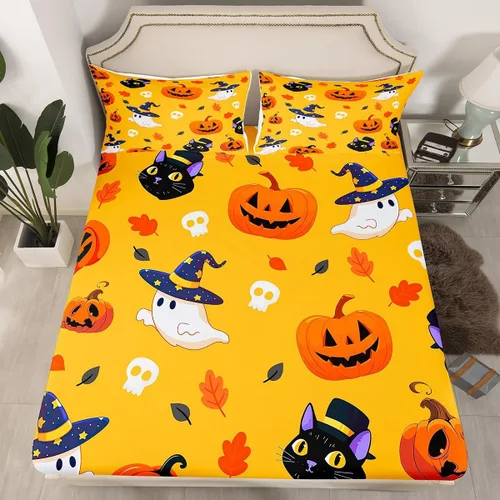 Miniatura 20 de Erosebridal Sábana bajera ajustable de Halloween, diseño de calabaza de dibujos animados, diseño de arco iris para niños, niñas, adolescentes