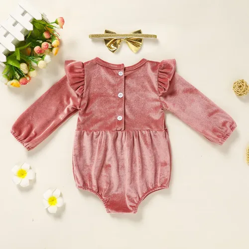 Miniatura 23 de GRNSHTS Ropa de primer cumpleaños para niña de terciopelo de un año de edad, mameluco de manga larga + diadema, 2 piezas de trajes de pastel