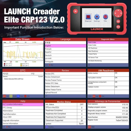 Miniatura 7 de LAUNCH CRP123 V2.0 Elite Escáner OBD2, herramienta de diagnóstico para auto 2025 Nuevo motor/ABS/SRS/transmisión con restablecimiento