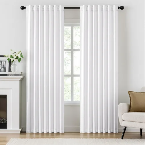 Miniatura 31 de ANRODUO Juego de 2 cortinas con bloqueo de luz del 99%, cortinas de 84 pulgadas de largo, cortinas negras para dormitorio, cortinas con aislamiento