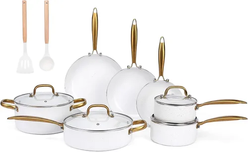 Juego de 18 piezas de ollas y sartenes antiadherentes, juego de utensilios de cocina de cerámica, juegos de cocina para la cocina, apto para