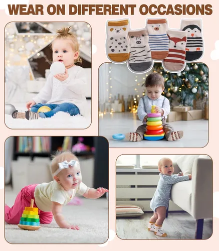 Miniatura 5 de LANLEO Calcetines para bebé y niños pequeños con agarre, calcetines antideslizantes para bebés, niñas y niños, con pinzas, de 6 meses a 5 años