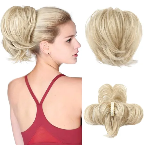 Miniatura 15 de HOOJIH Extensión de cola de caballo, Pinza de garra en moño de cabello liso, moño despeinado de 9 pulgadas, extensión de cola de caballo corta