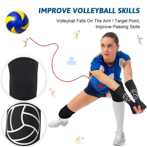 Miniatura 5 de Hungdao 1 juego de rodilleras de voleibol y manga para brazos, accesorios de voleibol, funda para antebrazo, codo, muñequera con almohadilla