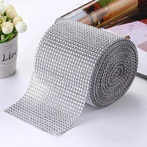 Miniatura 14 de Cinta de malla de diamantes de imitación de calidad suprema, rollo brillante a granel para manualidades, decoración de fiestas, 24 filas, 1 rollo
