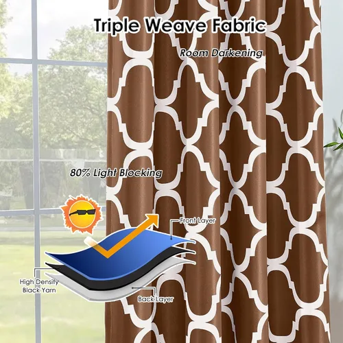 Miniatura 6 de Melodieux - Cortina opaca con aislamiento térmico y ojales, de estilo marroquí, para sala de estar, 52 x 96 pulgadas, color café (1 panel)