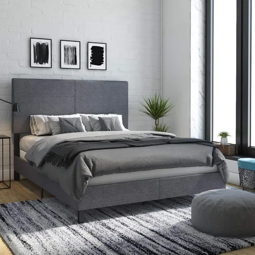 Miniatura 4 de DHP Janford - Cama tapizada con diseño elegante, Tela, Gris (Grey Linen)