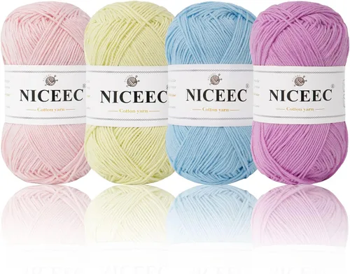 Miniatura 26 de NICEEC 4 madejas de hilo de algodón suave para bebé, 4 capas, manualidades DIY, peso fingering, hilo para manta para ganchillo y tejido, total 700