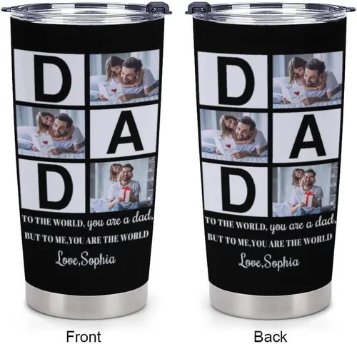 Miniatura 3 de Vaso de viaje personalizado con imagen para papá, regalo en el día del padre de parte de la hija o hijo, taza de café personalizada con taza de foto