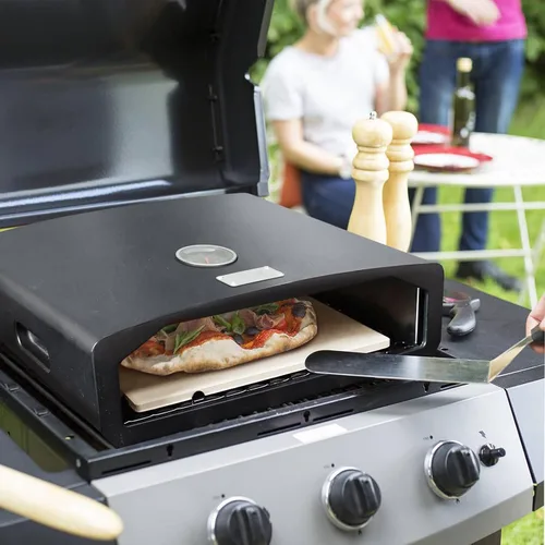 Skypatio Horno de pizza para parrilla, horno de pizza portátil al aire libre con piedra para pizza, termómetro integrado, máquina de pizza para
