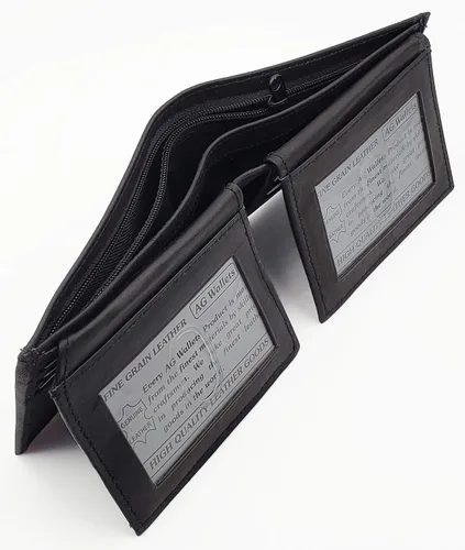 Miniatura 6 de AG Wallets Tarjetero de cuero para hombre con ventanas de identificación dobles abatibles, Negro -, Cartera plegable