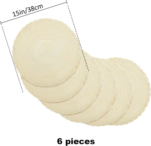 Miniatura 7 de fanquare Juego de 4 manteles individuales redondos color beige de 15 pulgadas con borde de encaje, estilo francés, trenzados, antideslizantes