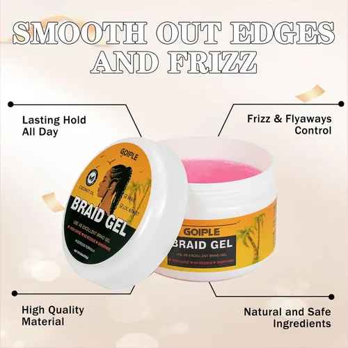 Miniatura 3 de Gel de Trenzado de Agarre Fuerte Extra Fuerte y Domador de Bordes - Domina el Encrespamiento, Mousse Suavizante para Twists, Locs, Trenzas, Cornrows