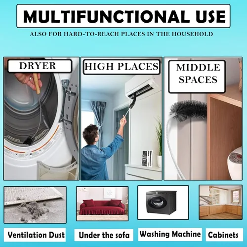 Miniatura 5 de Kit de limpiador de ventilación de secadora de 2 unidades, cepillo de pelusa largo y flexible para secadora y limpiador de bobina de refrigerador