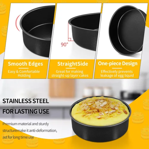 Miniatura 3 de P&P CHEF - Juego de moldes para pasteles antiadherentes de 6 pulgadas, 2 piezas, moldes redondos para hornear pasteles para tier smash, no tóxicos