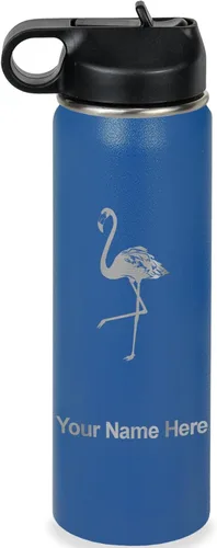 Miniatura 27 de LaserGram Botella de agua personalizada, flamenco, acero inoxidable de doble pared aislada al vacío con popote superior, regalo grabado