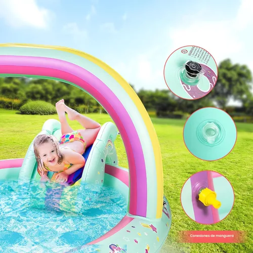 Miniatura 3 de SULIFEEL Centro de Juegos Inflable de Unicornio Arcoíris Piscina para Niños con Tobogán y Aspersor para Niños, 96"x59"x39" pulgadas Piscina