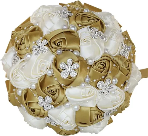 Miniatura 25 de Sharebeauty Ramo de novia de satén hecho a mano de 5.9 pulgadas, ramo de boda, ramo de flores artificiales, color azul claro + blanco W224