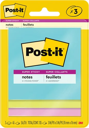Miniatura 16 de Post-it Notas súper adhesivas, 3 x 3 pulgadas, 3 blocs, 2 veces el poder de adherencia, neones de supernova, colores brillantes, reciclables