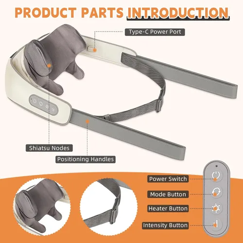 Miniatura 3 de Masajeador de cuello para aliviar el dolor de tejido profundo, masajeador eléctrico Shiatsu de cuello y espalda con calor 6D amasado cuello, hombros