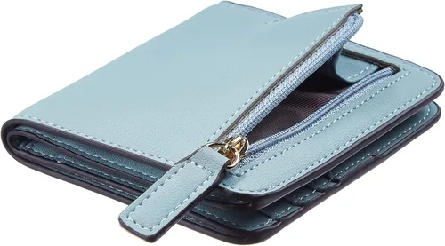 Miniatura 7 de Gostwo - Cartera compacta de piel genuina de lujo para mujer con bloqueo de RFID y ventana de identificación