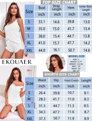 Miniatura 6 de Ekouaer Conjunto de pijama para mujer, ropa de dormir suave de 2 piezas con cuello en V y encaje