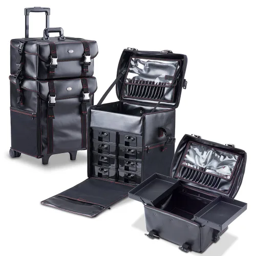 Miniatura 7 de Maquillador profesional 2 en 1 Rolling Maquillaje Tren Estuche Organizador Cosmético Carro Suave con Cajones de Almacenamiento y Hebillas de Metal