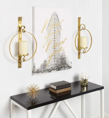 Miniatura 4 de Kate and Laurel Doria - Aplique de pared de metal de transición, 12 x 22 pulgadas, bronce, candelabro elegante y portavelas para pared