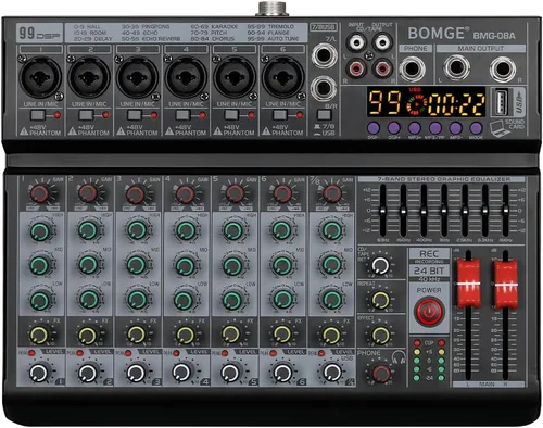 Miniatura 10 de BOMGE Mezclador de audio 04A, consola de mezcla de tablero de sonido profesional con USB/Bluetooth/Computadora/Mezclador de DJ de entrada estéreo