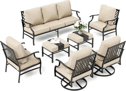 Miniatura 9 de SUNSHINE VALLEY Juego de muebles de patio al aire libre de 7 piezas, moderno juego de conversación de patio exterior con cojín extra grueso de 5.75