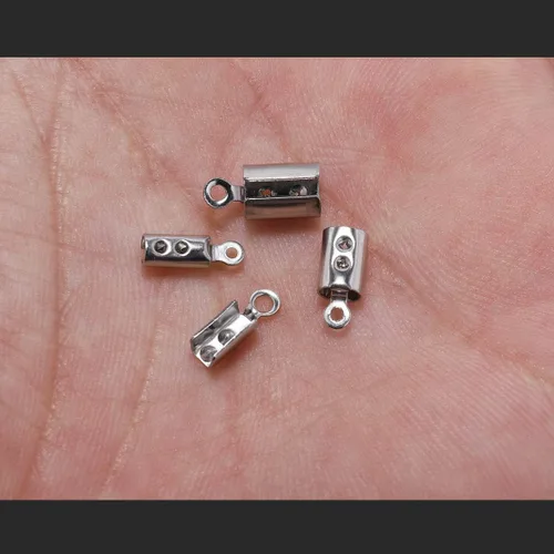 Miniatura 3 de 50 cordones de acero inoxidable para engarzar, tapas de cuentas de cuero con clip de cuero, conectores de pulsera para joyería (0.157 in)