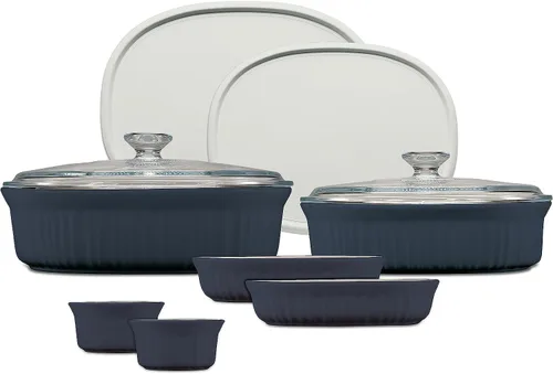 Miniatura 9 de CorningWare French White Juego de 10 Piezas de Utensilios de Cerámica para Hornear con Tapas de Gres Resistente a Astillas y Grietas, Apto