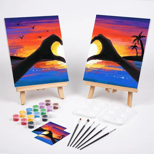 Miniatura 2 de VOCHIC Kit de sorbo y pintura, lienzo predibujado para parejas, kits de pintura para fiestas, juego de pintura con lienzo de contorno para adultos
