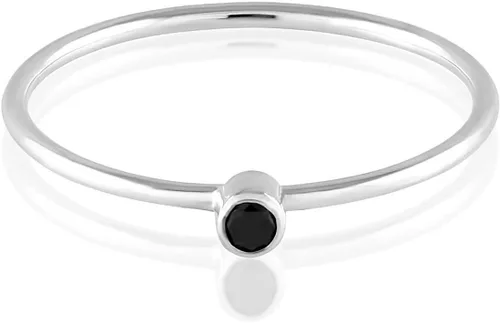 Miniatura 3 de Black Diamond Ring - Solitaire Stackable Thin Rings for Women - Round Cut Genuine Diamonds on Tiny 14k Real Gold Band - Small Promise Jewelry
