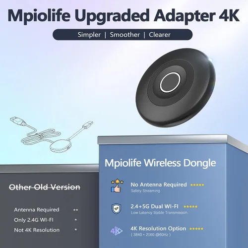 Miniatura 7 de True 4K Wireless Display Adapter, 2026 Plug & Play 2.4G+5G@60Hz HDMI Wireless Dongle for i-Phone 17 Android Windows macOS Tablet Laptop Cast to